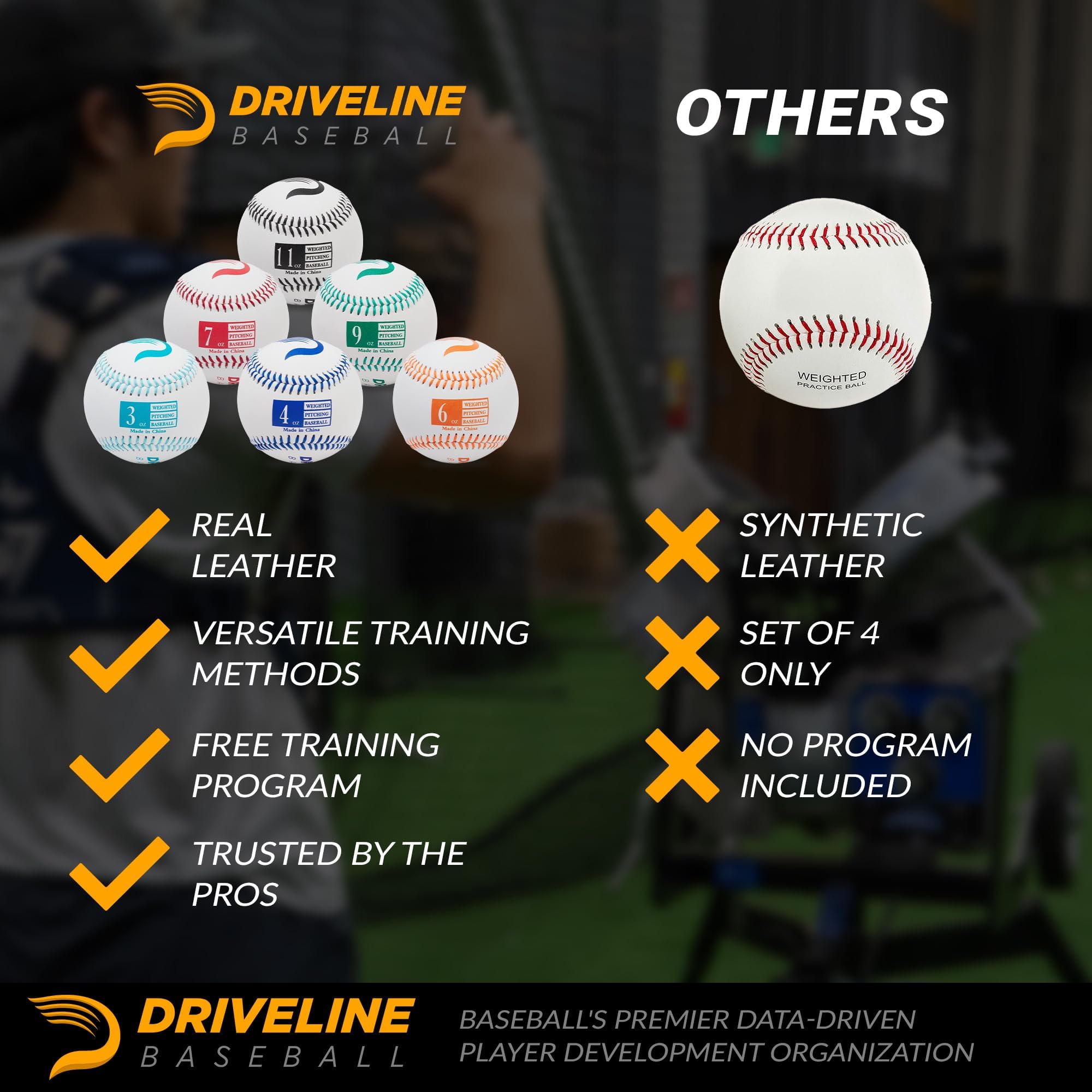 練習用具 Driveline Weighted Pitching Baseballs Driveline Baseball Real Leather Weighted Pitching Balls (Set of 6